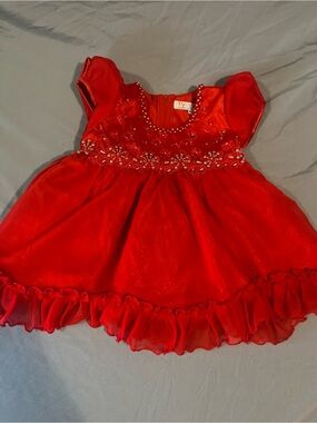 6-12 months, T T Thy Thy Red Baby Girls' Vintage Dress, Formal Beaded Baby Dress